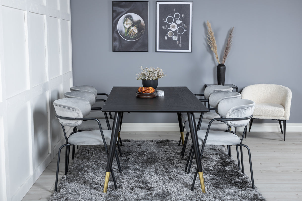 Venture Design Arrow & Dipp Matstolar 2-pack Grå + Rektangulära Matbord 180 x 90 Svart