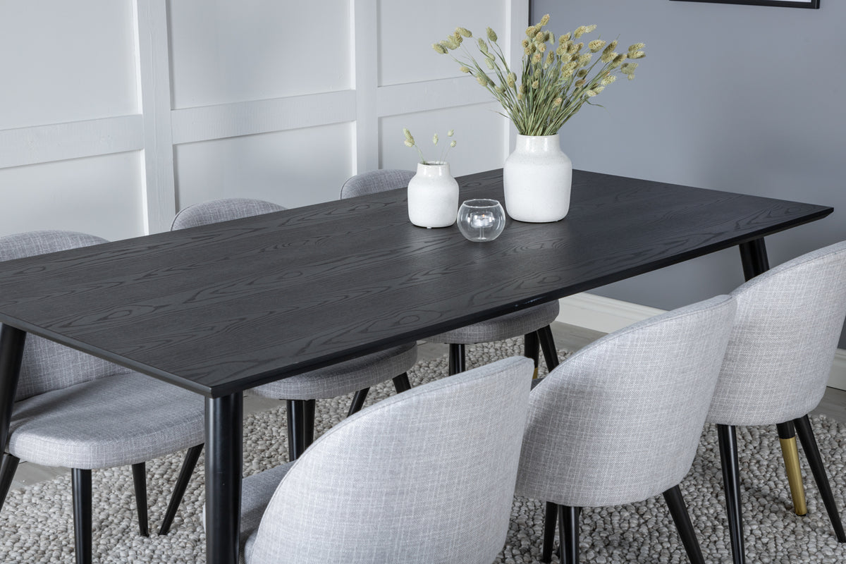 Venture Design Dipp & Velvet Rektangulära Matbord 180 x 90 Svart + Matstolar 2-pack Grå
