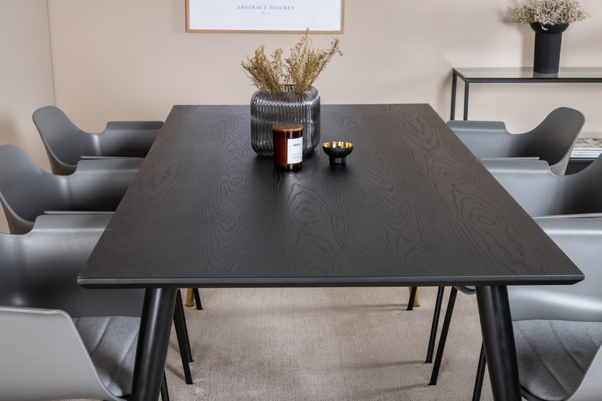Venture Design Comfort & Dipp Matstolar 2-pack Grå + Rektangulära Matbord 180 x 90 Svart