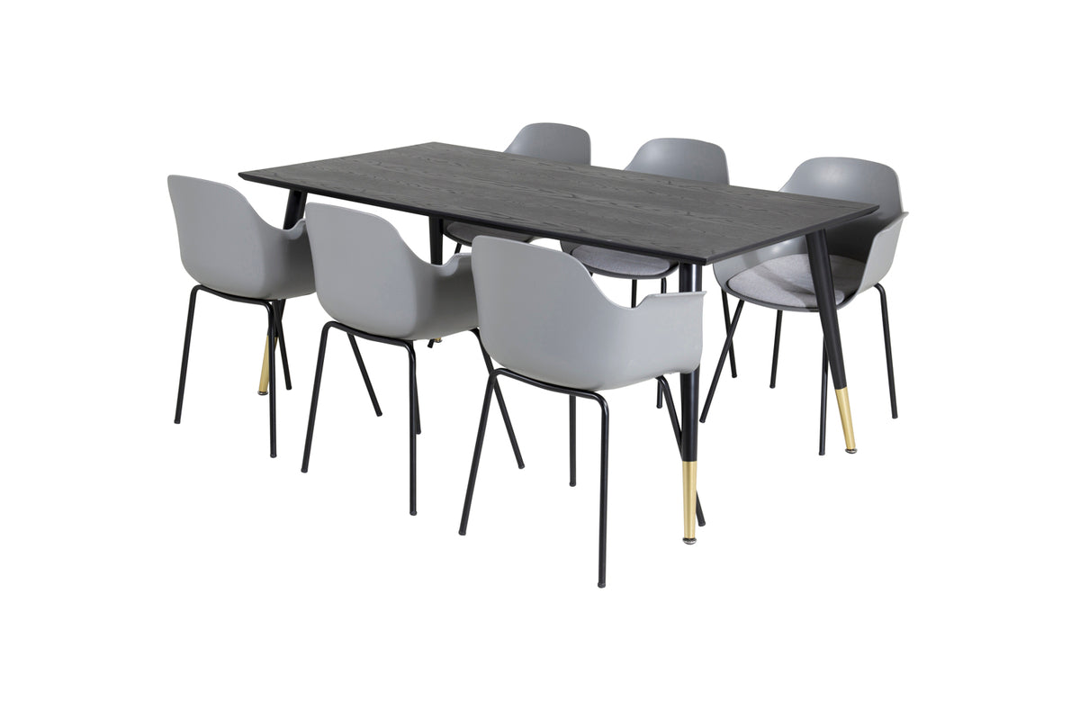 Venture Design Comfort & Dipp Matstolar 2-pack Grå + Rektangulära Matbord 180 x 90 Svart