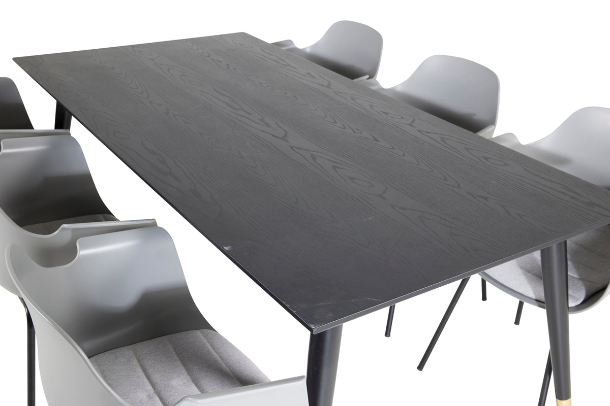 Venture Design Comfort & Dipp Matstolar 2-pack Grå + Rektangulära Matbord 180 x 90 Svart