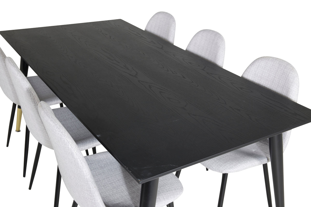 Venture Design Dipp & Polar Rektangulära Matbord 180 x 90 Svart + Matstolar 2-pack Grå