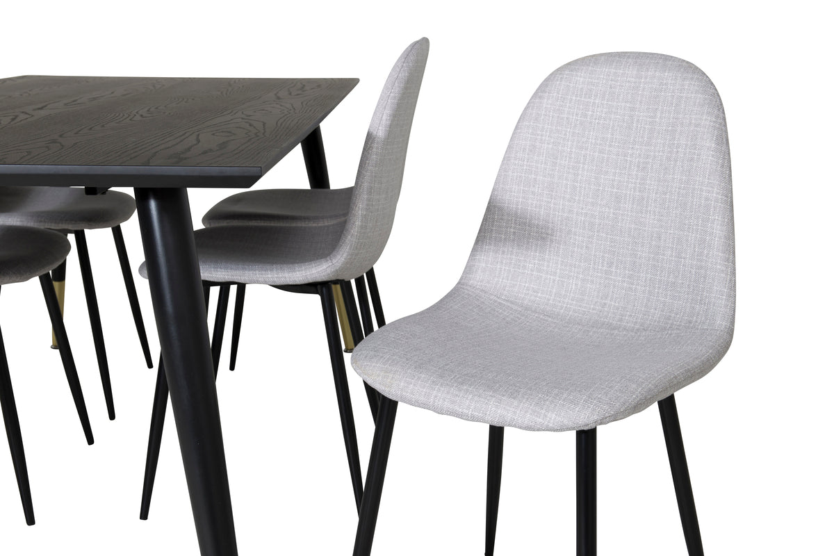 Venture Design Dipp & Polar Rektangulära Matbord 180 x 90 Svart + Matstolar 2-pack Grå