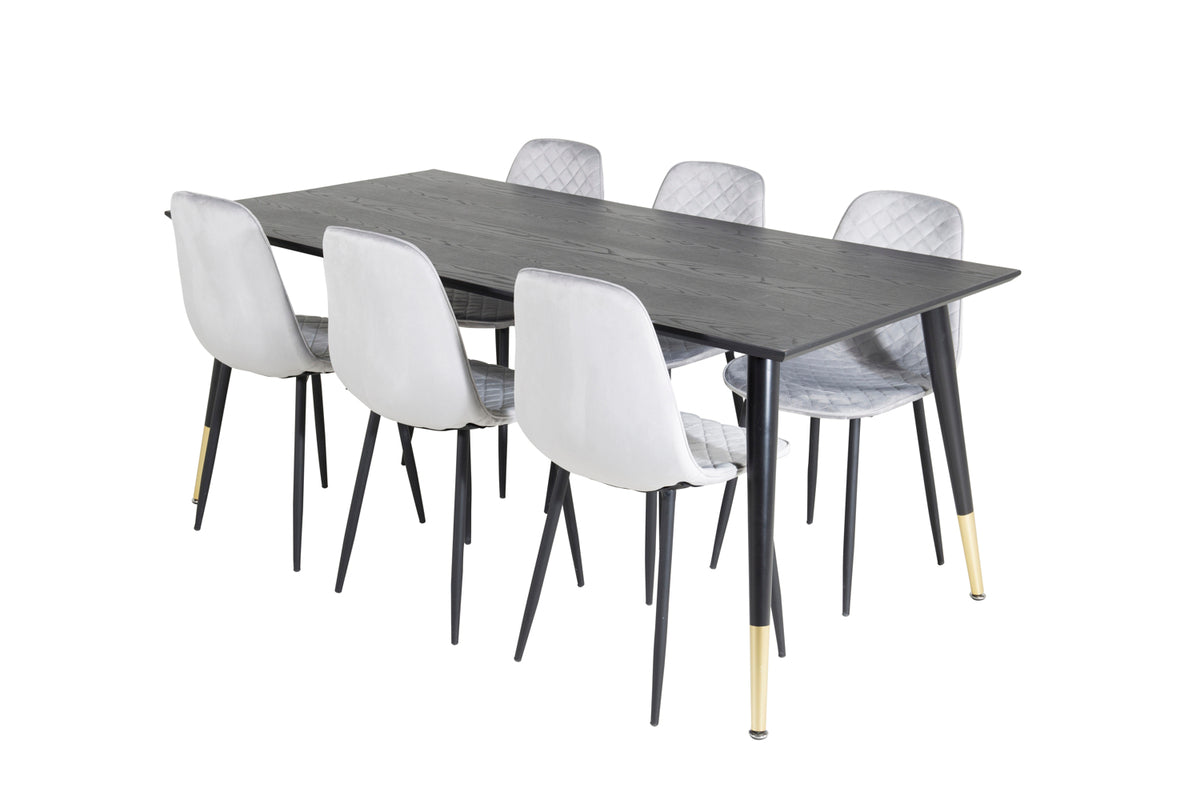 Venture Design Dipp & Polar Rektangulära Matbord 180 x 90 Svart + Matstolar 2-pack Grå