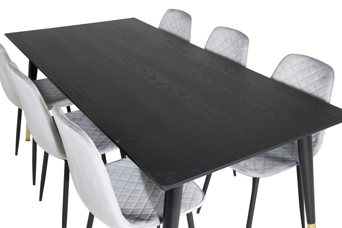 Venture Design Dipp & Polar Rektangulära Matbord 180 x 90 Svart + Matstolar 2-pack Grå