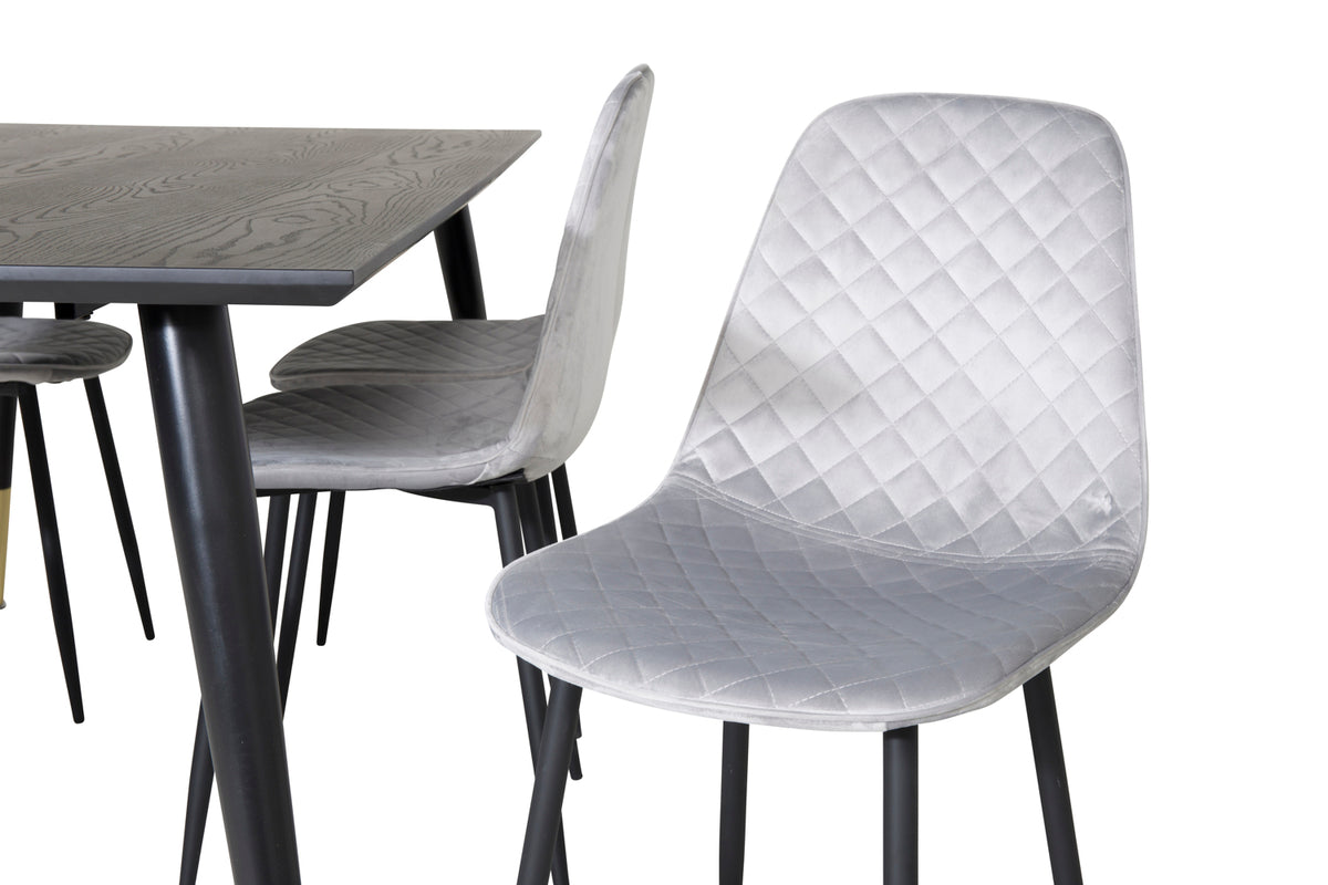 Venture Design Dipp & Polar Rektangulära Matbord 180 x 90 Svart + Matstolar 2-pack Grå