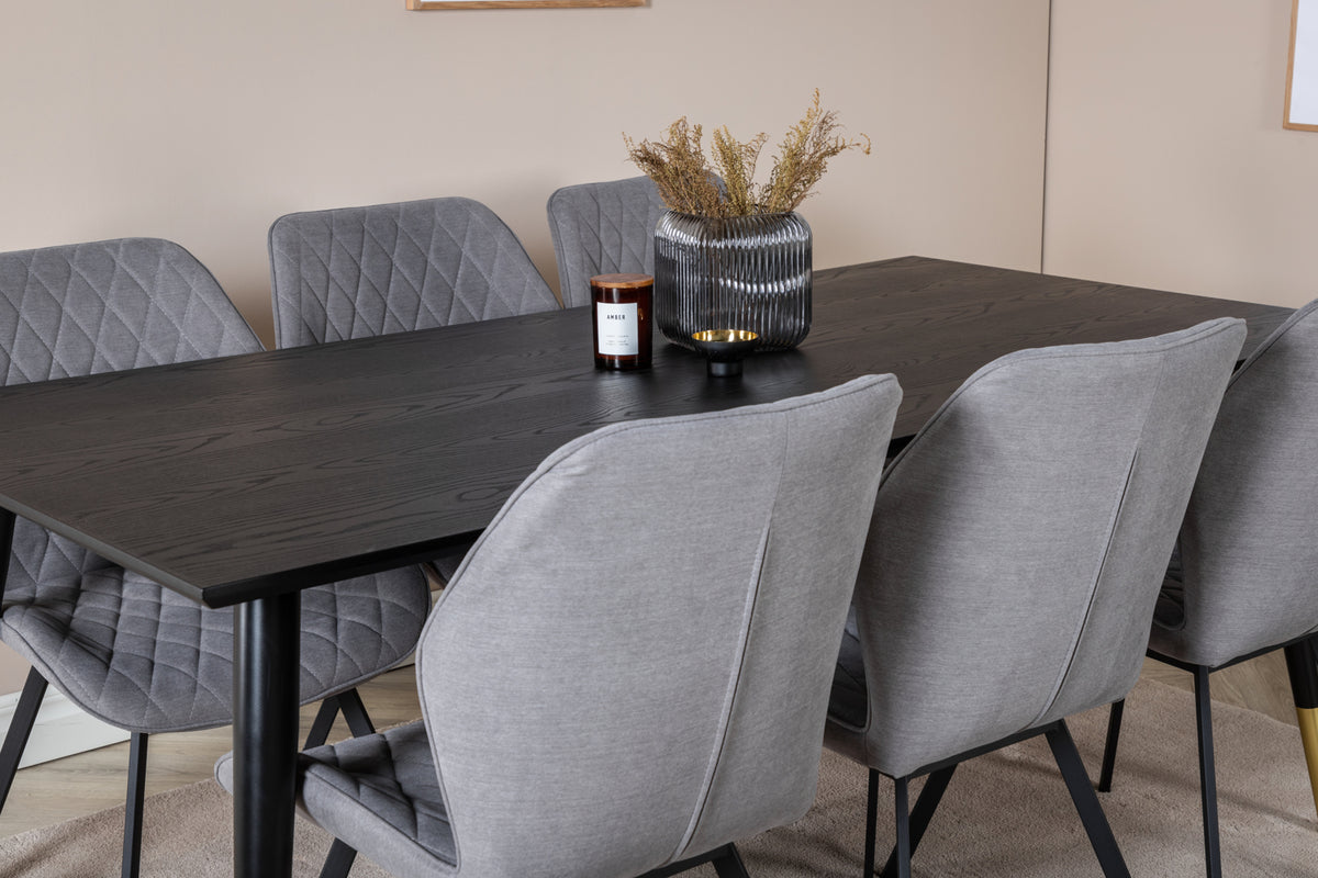 Venture Design Gemma & Dipp Matstolar 2-pack Grå + Rektangulära Matbord 180 x 90 Svart