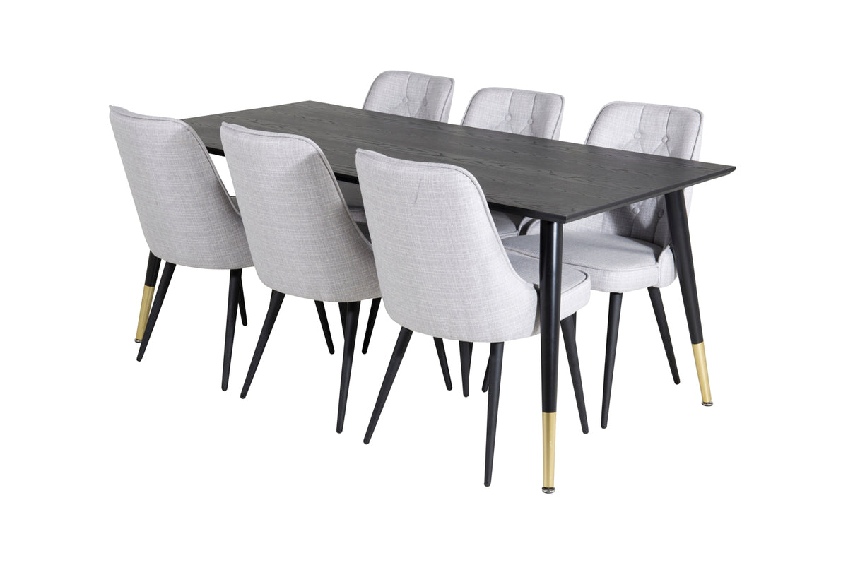 Venture Design Dipp & Velvet Deluxe Rektangulära Matbord 180 x 90 Svart + Matstolar 2-pack Grå