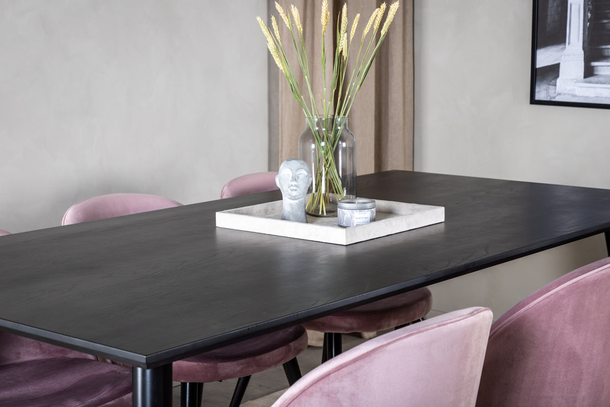 Venture Design Dipp & Velvet Rektangulära Matbord 180 x 90 Svart + Matstolar 2-pack Gammelrosa