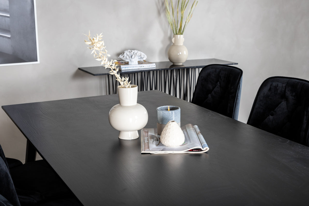 Venture Design Dipp & Velvet Deluxe Rektangulära Matbord 180 x 90 Svart + Matstolar 2-pack Svart