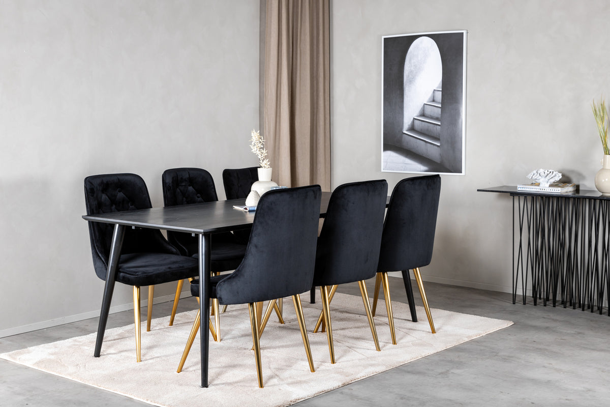 Venture Design Dipp & Velvet Deluxe Rektangulära Matbord 180 x 90 Svart + Matstolar 2-pack Svart