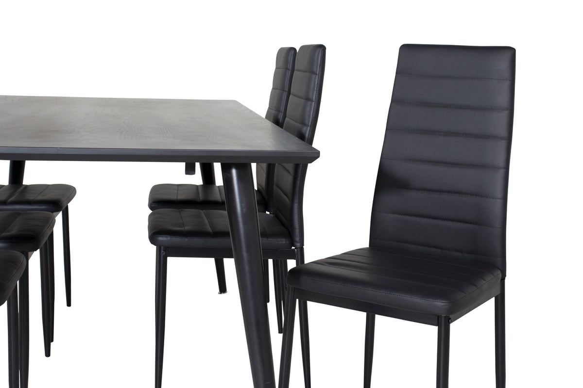 Venture Design Slim & Dipp Matstolar 2-pack Svart + Rektangulära Matbord 180 x 90 Svart