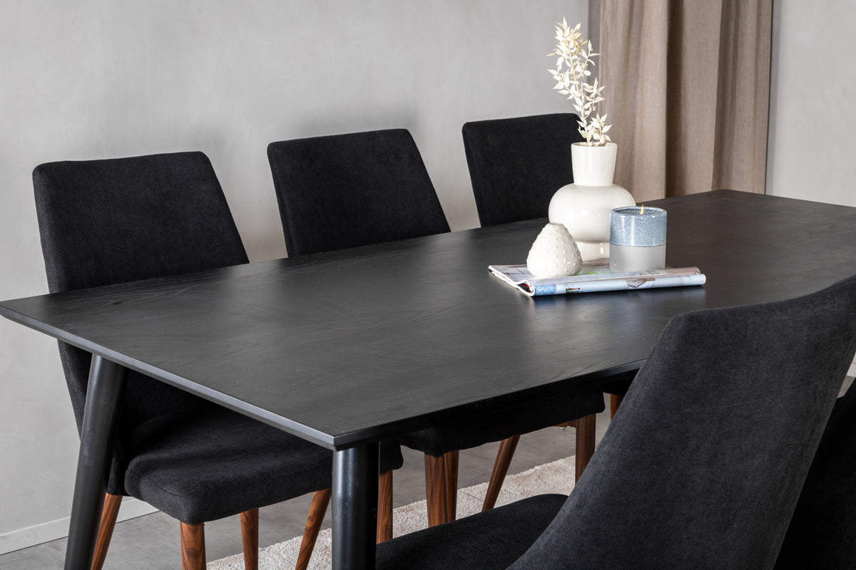 Venture Design Leone & Dipp Matstolar 2-pack Svart + Rektangulära Matbord 180 x 90 Svart