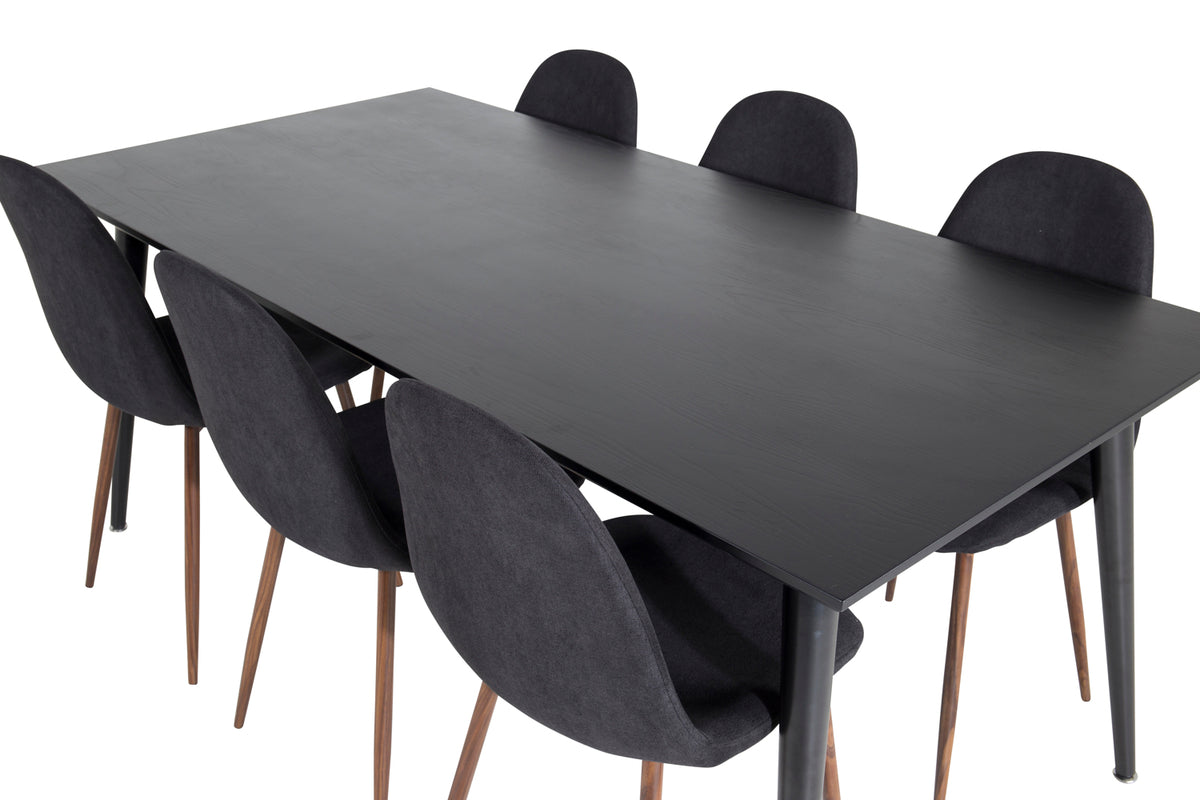 Venture Design Dipp & Polar Rektangulära Matbord 180 x 90 Svart + Matstolar 2-pack Svart