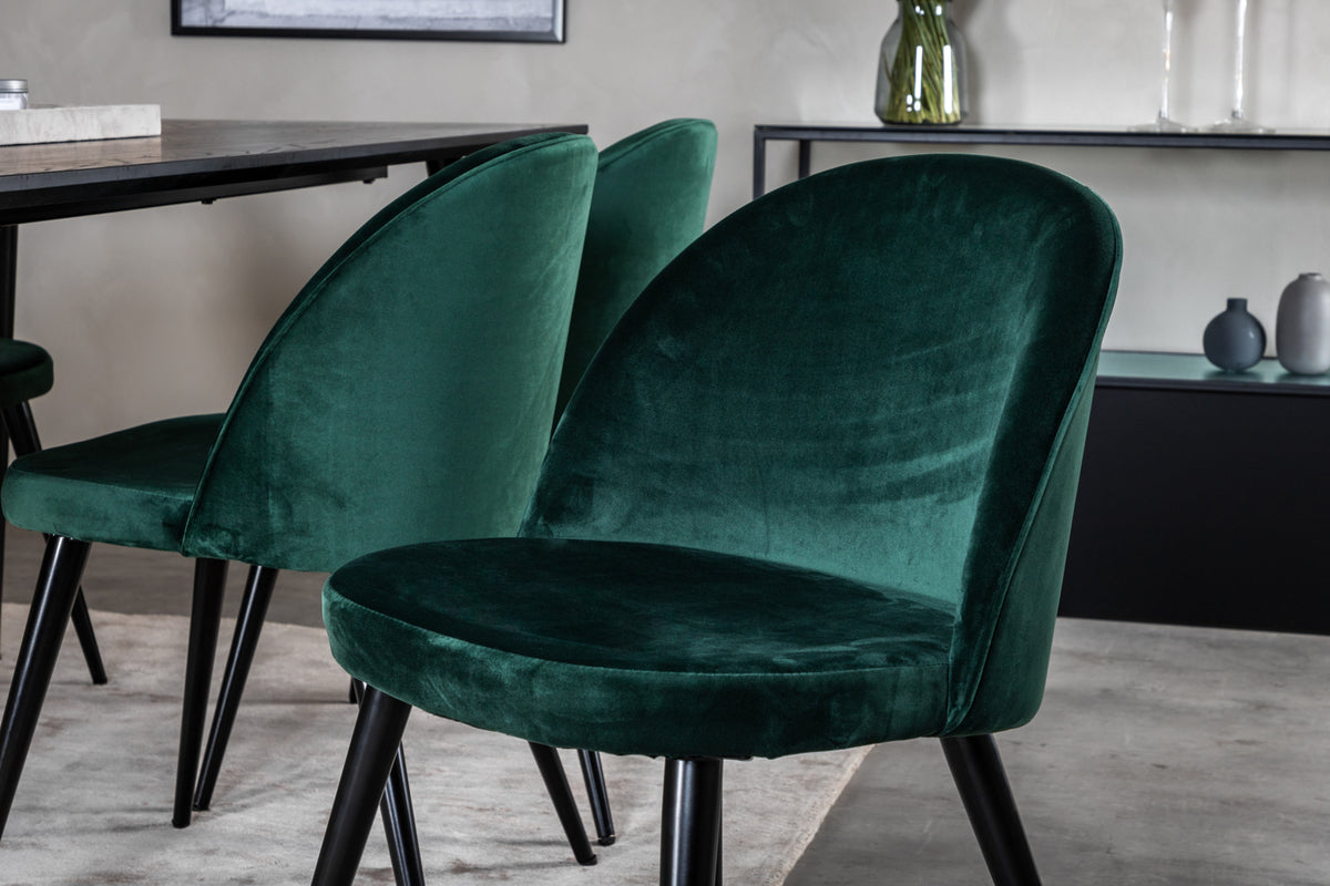 Venture Design Dipp & Velvet Rektangulära Matbord 180 x 90 Svart + Matstolar 2-pack Grön