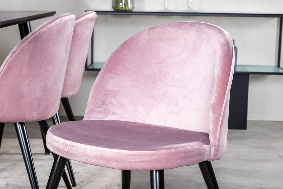 Venture Design Dipp & Velvet Rektangulära Matbord 180 x 90 Svart + Matstolar 2-pack Gammelrosa