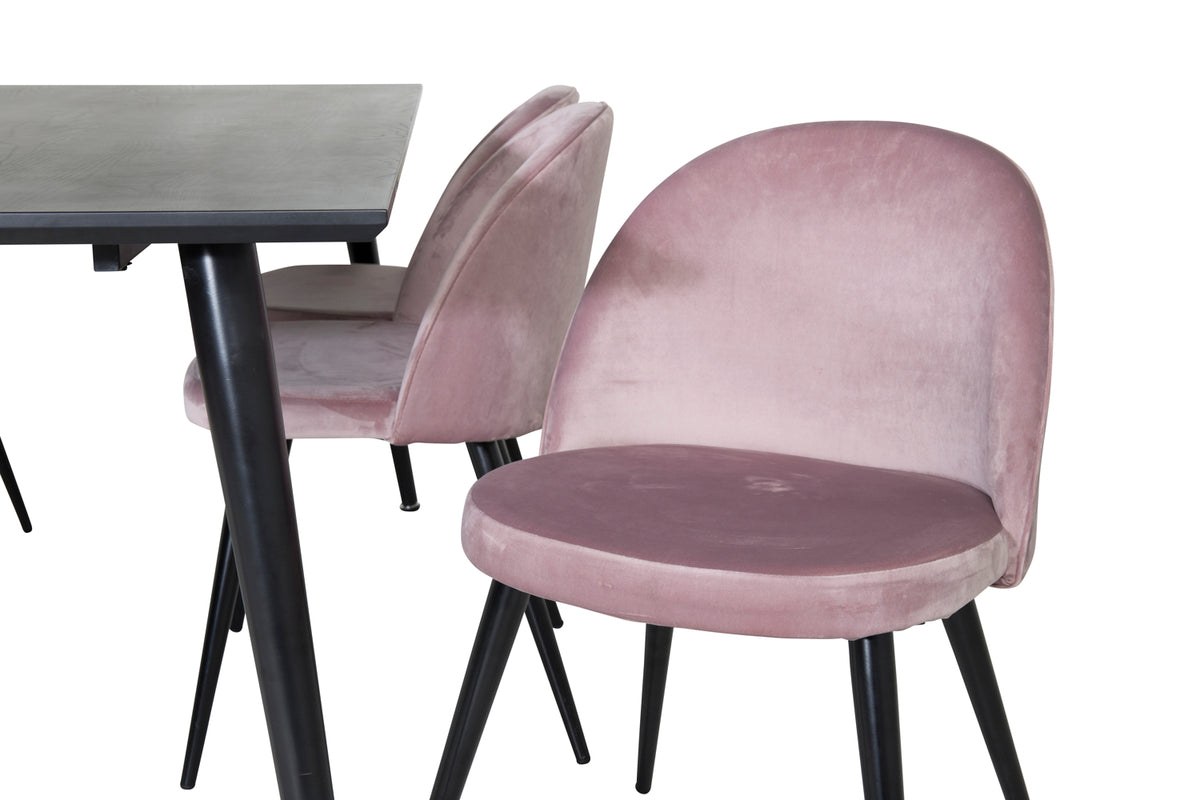 Venture Design Dipp & Velvet Rektangulära Matbord 180 x 90 Svart + Matstolar 2-pack Gammelrosa