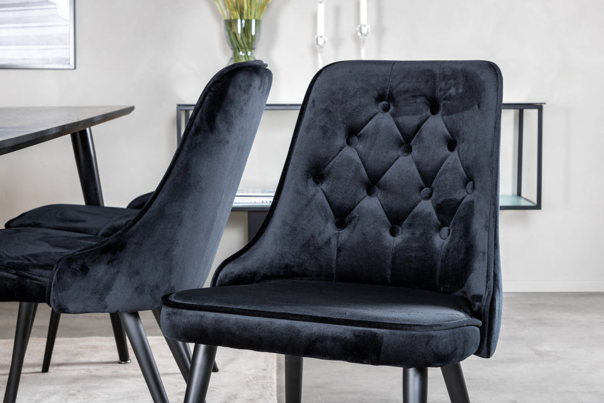 Venture Design Dipp & Velvet Deluxe Rektangulära Matbord 180 x 90 Svart + Matstolar 2-pack Svart