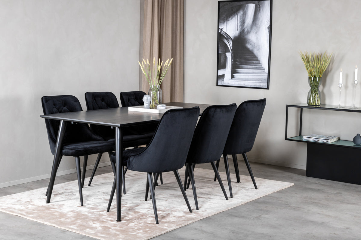 Venture Design Dipp & Velvet Deluxe Rektangulära Matbord 180 x 90 Svart + Matstolar 2-pack Svart