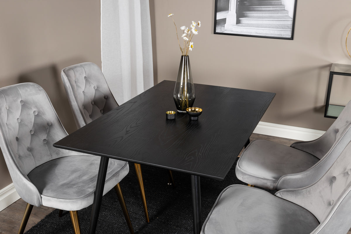 Venture Design Dipp & Velvet Deluxe Rektangulära Matbord 120 x 85 Svart + Matstolar 2-pack Grå