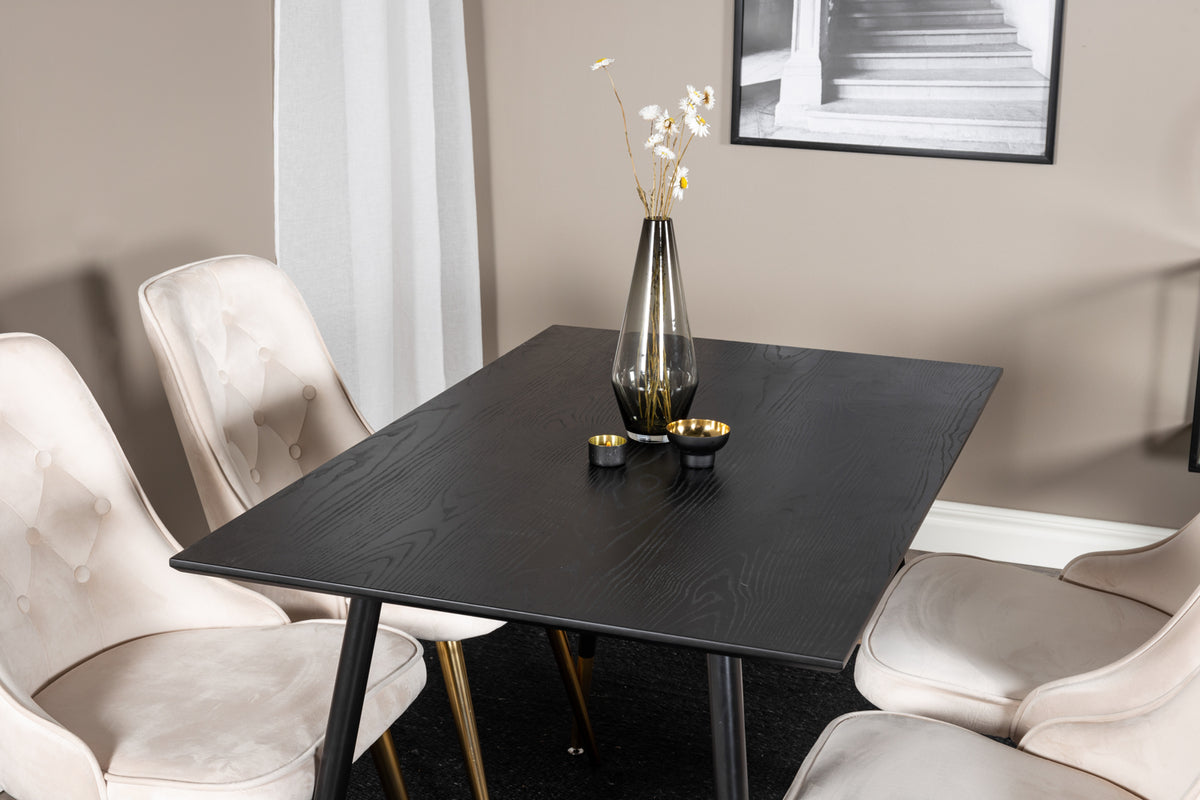 Venture Design Dipp & Velvet Deluxe Matbord 85x120 + Matstolar Beige