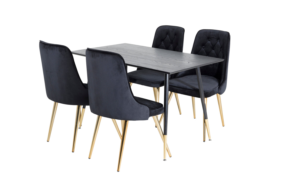 Venture Design Dipp & Velvet Deluxe Rektangulära Matbord 120 x 85 Svart + Matstolar 2-pack Svart