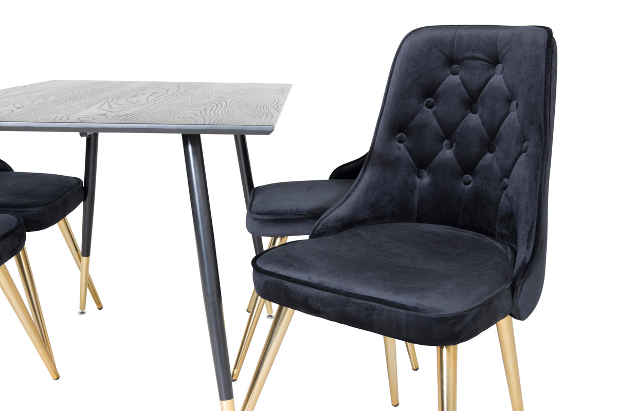 Venture Design Dipp & Velvet Deluxe Rektangulära Matbord 120 x 85 Svart + Matstolar 2-pack Svart