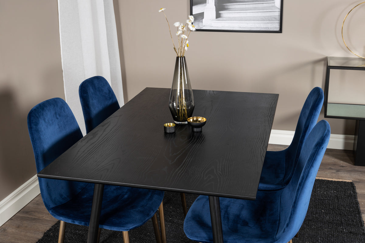 Venture Design Dipp & Polar Rektangulära Matbord 120 x 85 Svart + Matstolar 2-pack Blå