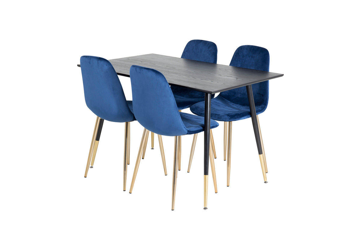 Venture Design Dipp & Polar Rektangulära Matbord 120 x 85 Svart + Matstolar 2-pack Blå