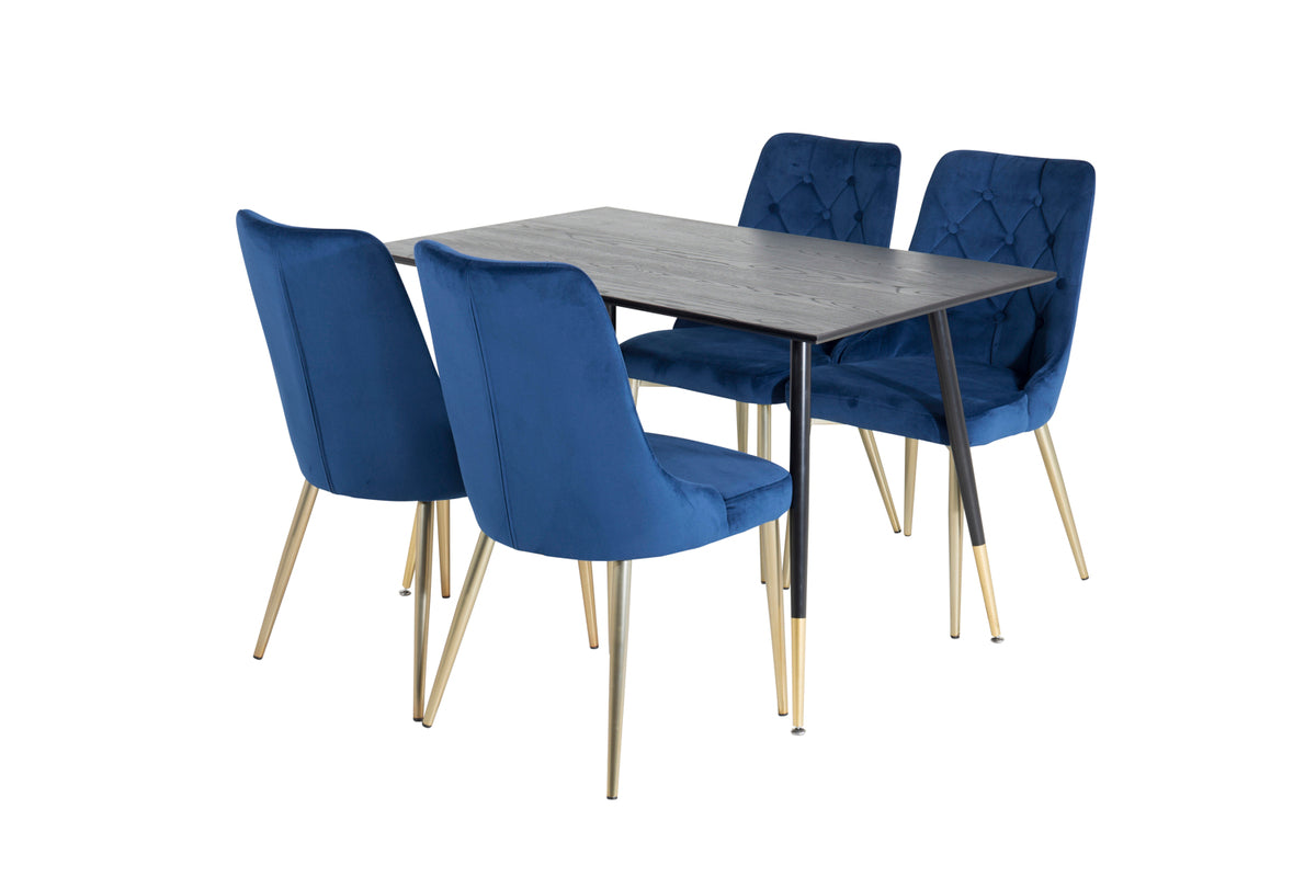 Venture Design Dipp & Velvet Deluxe Matbord 85x120 + Matstolar Blå