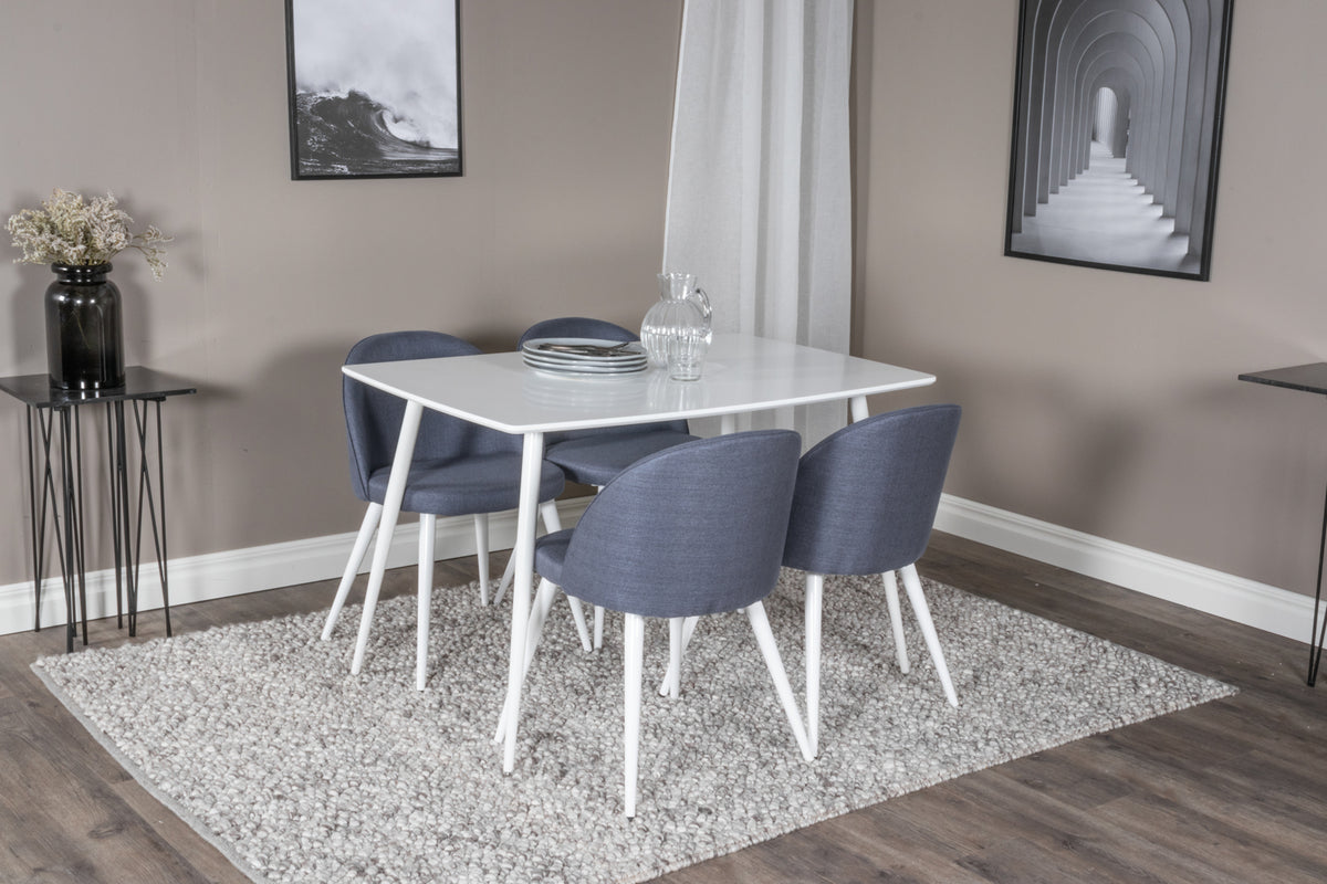 Venture Design Polar & Velvet Rektangulära Matbord 120 x 75 Vit + Matstolar 2-pack Blå