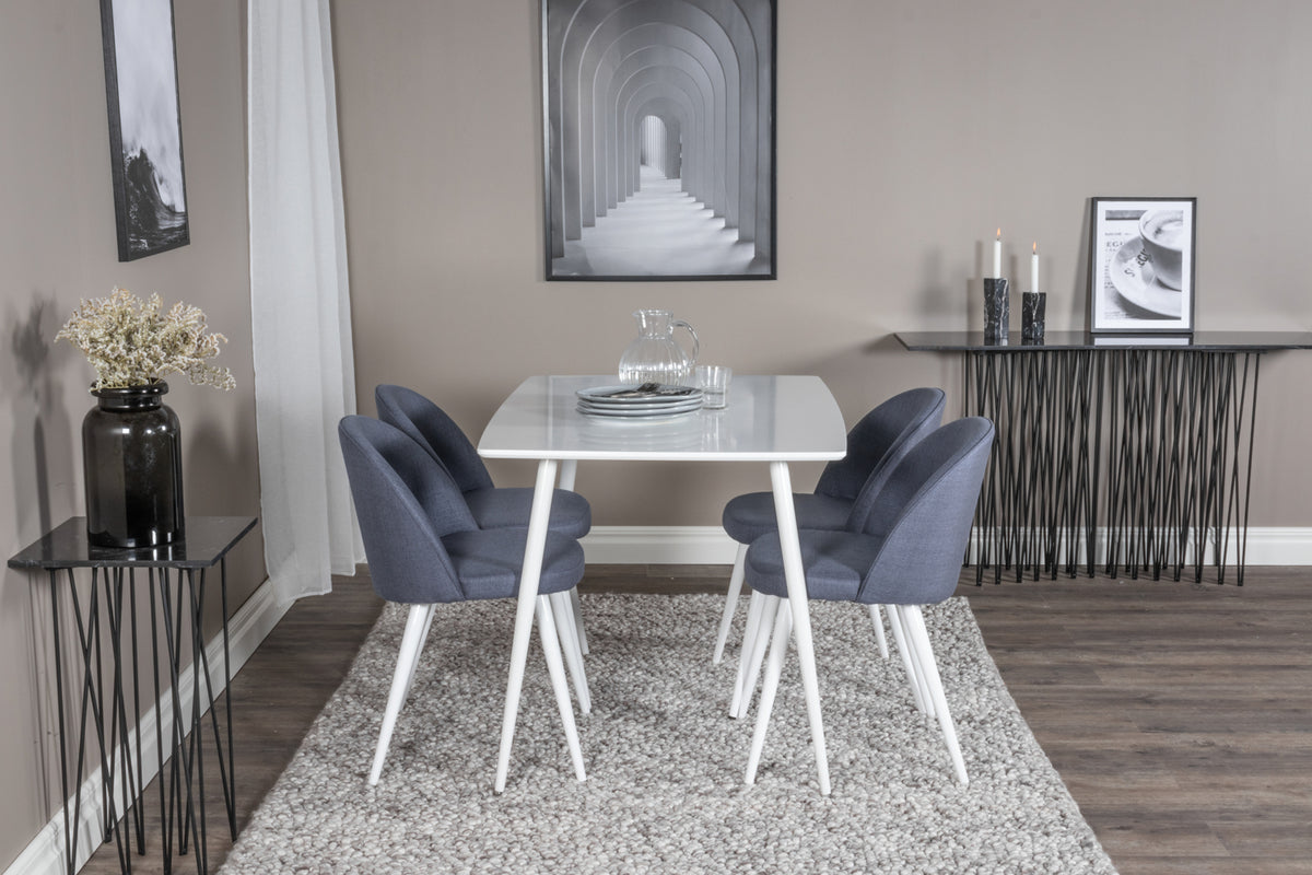 Venture Design Polar & Velvet Rektangulära Matbord 120 x 75 Vit + Matstolar 2-pack Blå