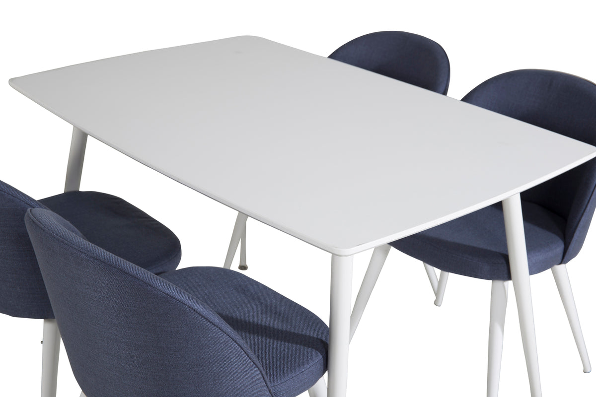 Venture Design Polar & Velvet Rektangulära Matbord 120 x 75 Vit + Matstolar 2-pack Blå