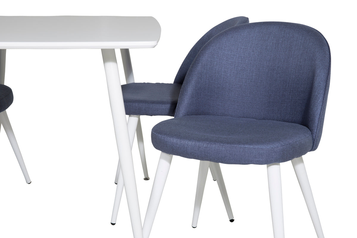 Venture Design Polar & Velvet Rektangulära Matbord 120 x 75 Vit + Matstolar 2-pack Blå