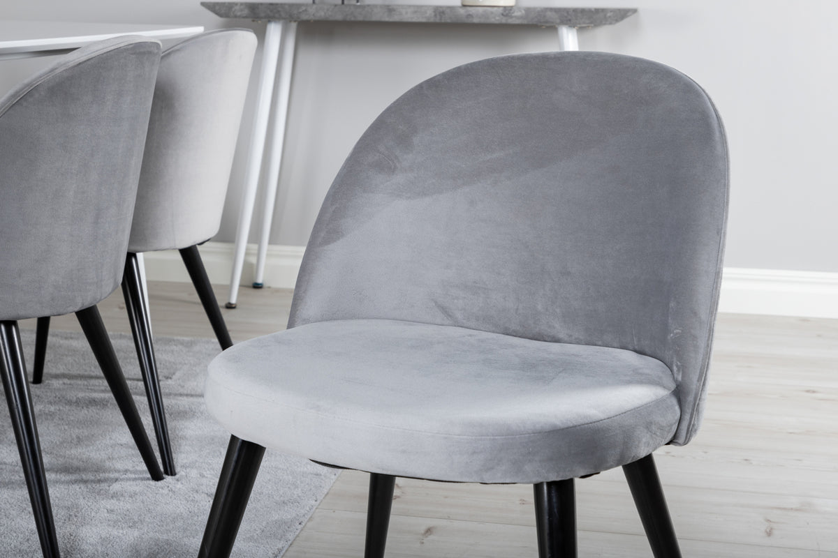 Venture Design Polar & Velvet Rektangulära Matbord 180 x 90 Vit + Matstolar 2-pack Grå