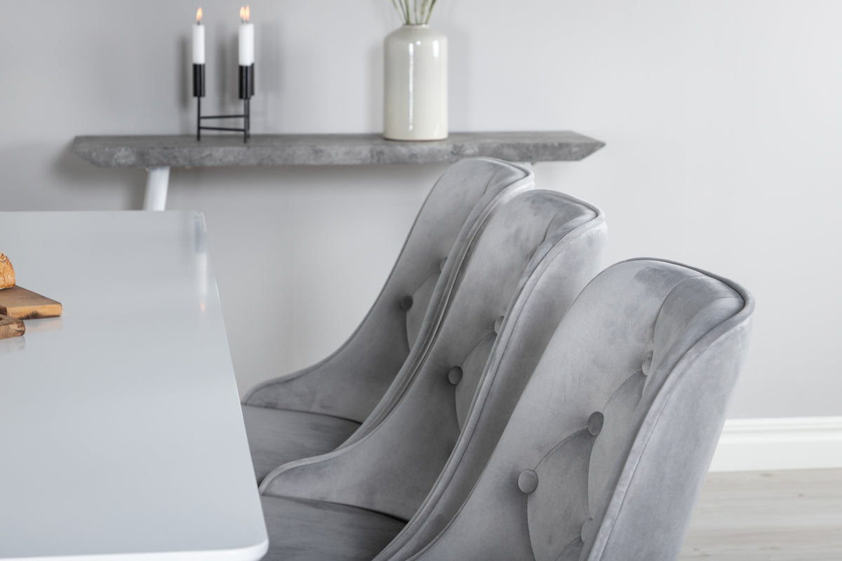 Venture Design Polar & Velvet Deluxe Rektangulära Matbord 180 x 90 Vit + Matstolar 2-pack Ljusgrå