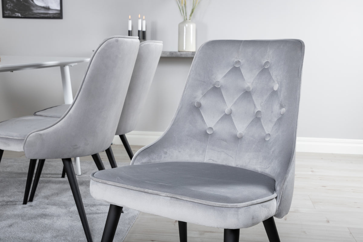 Venture Design Polar & Velvet Deluxe Rektangulära Matbord 180 x 90 Vit + Matstolar 2-pack Ljusgrå