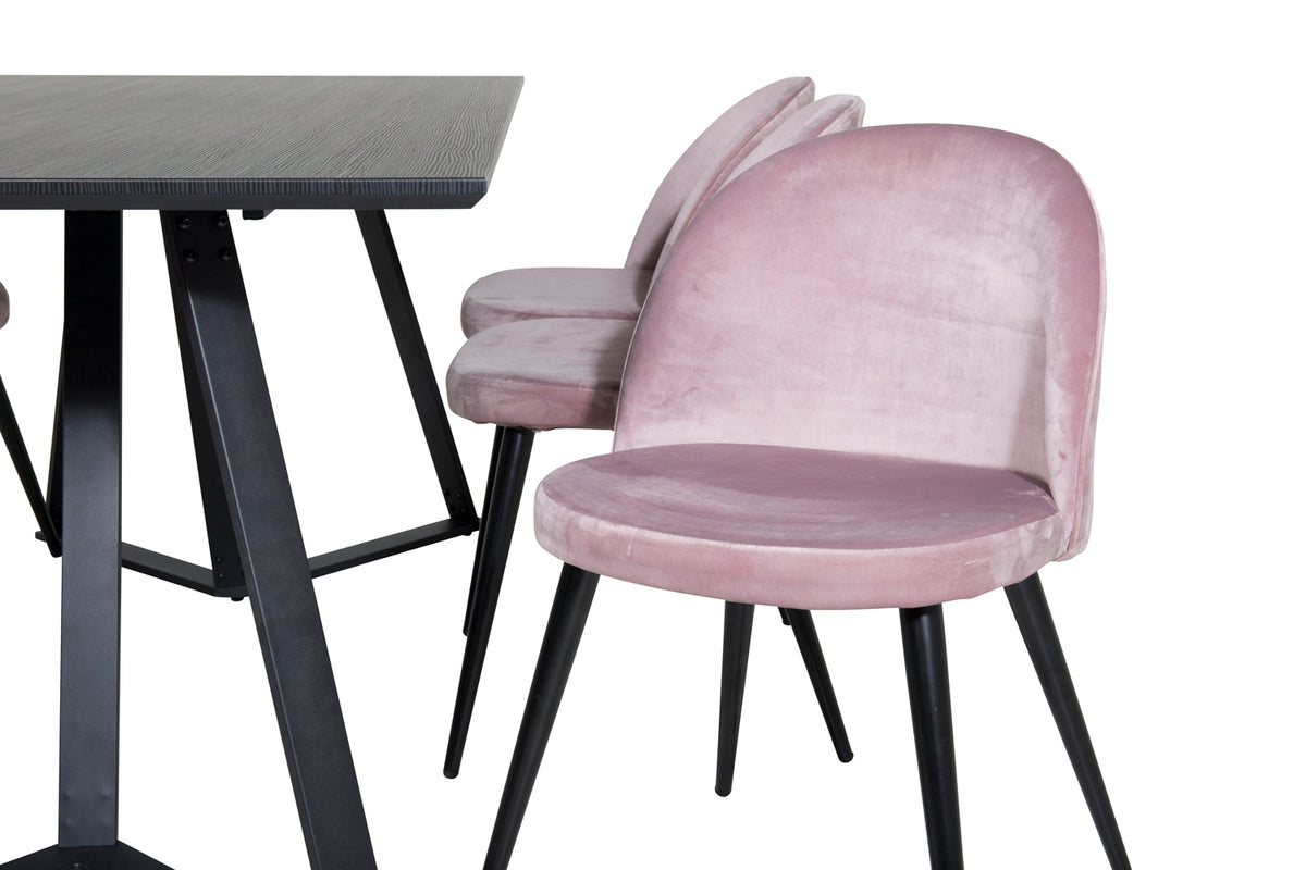 Venture Design Velvet & Marina Matstolar 2-pack Gammelrosa + Rektangulära Matbord 180 x 90 Svart