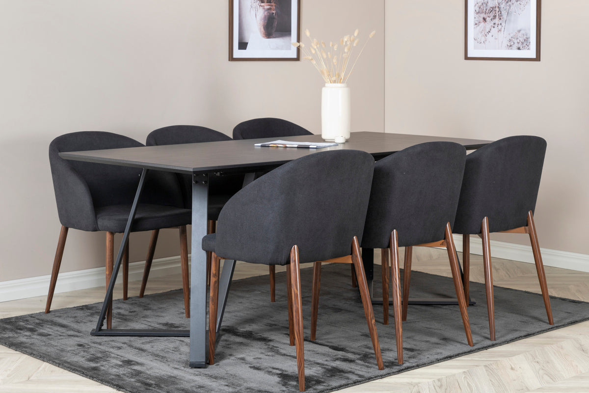 Venture Design Arch & Marina Matstolar 2-pack Svart + Rektangulära Matbord 180 x 90 Svart