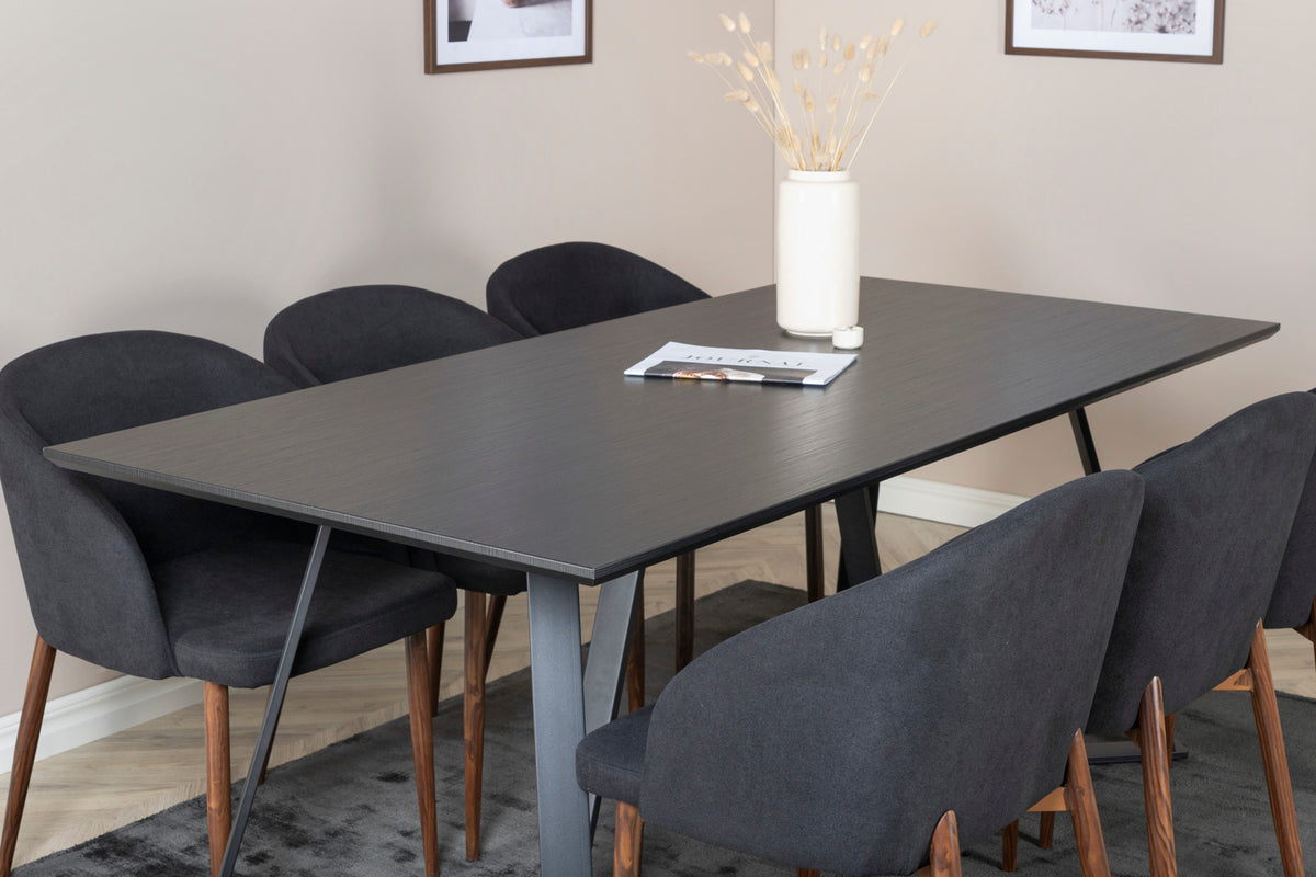 Venture Design Arch & Marina Matstolar 2-pack Svart + Rektangulära Matbord 180 x 90 Svart
