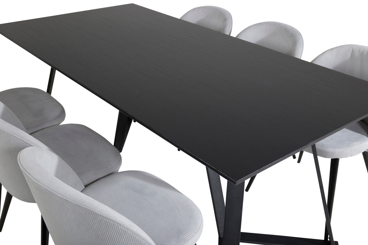 Venture Design Marina & Velvet Rektangulära Matbord 180 x 90 Svart + Matstolar 2-pack Ljusgrå