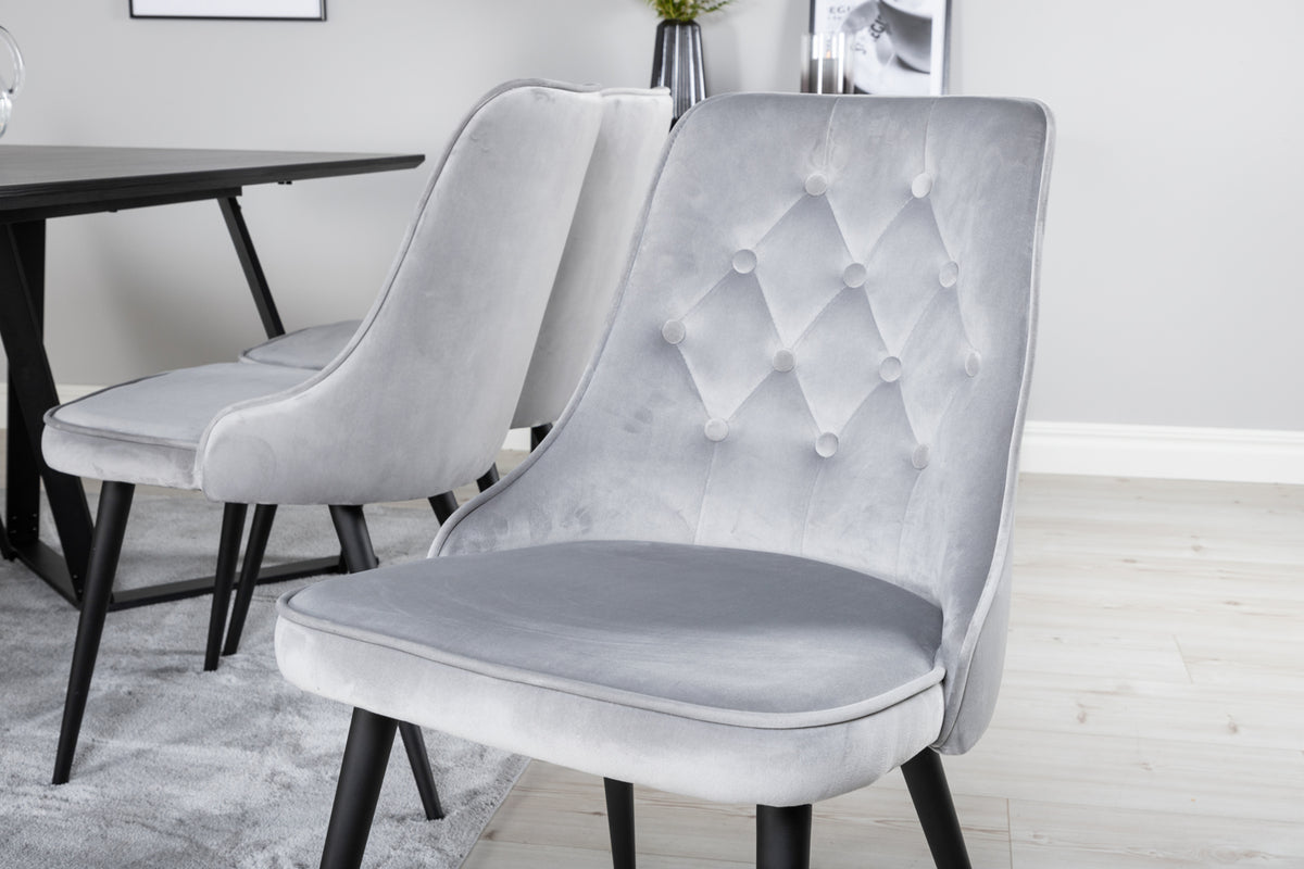 Venture Design Marina & Velvet Deluxe Rektangulära Matbord 180 x 90 Svart + Matstolar 2-pack Ljusgrå