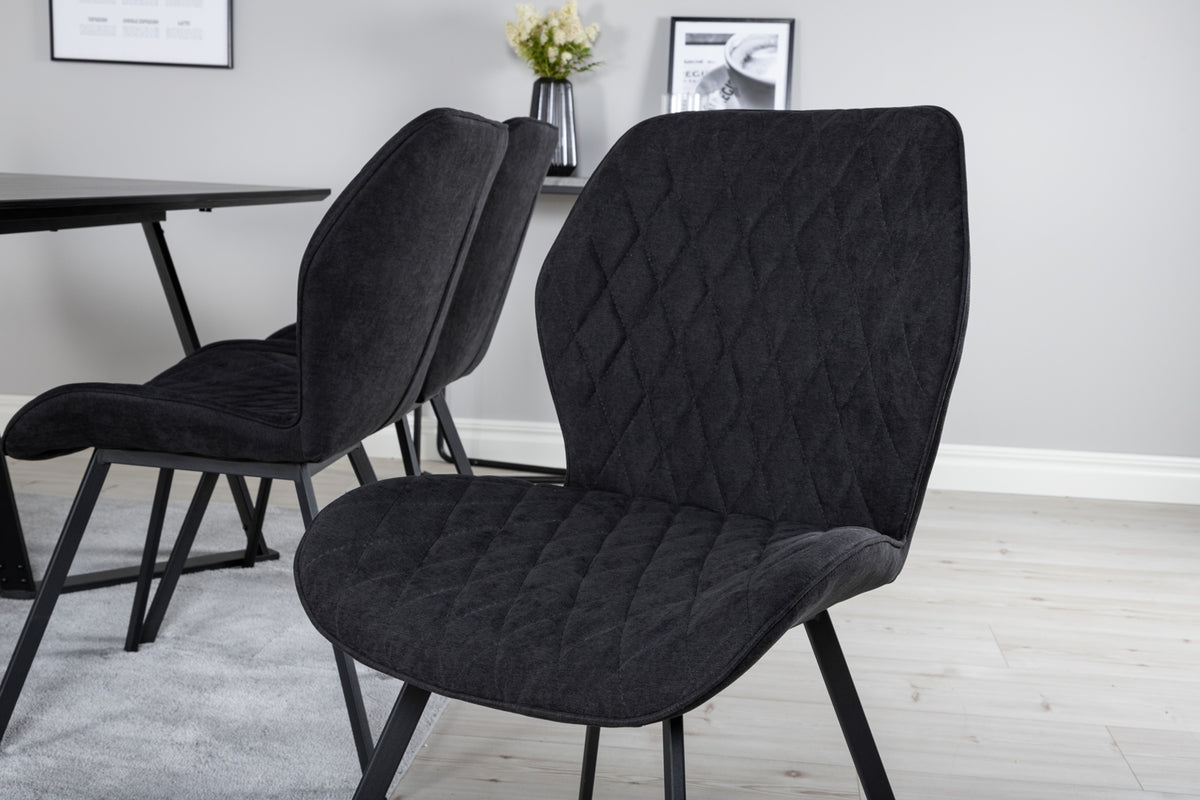 Venture Design Gemma & Marina Matstolar 2-pack Svart + Rektangulära Matbord 180 x 90 Svart