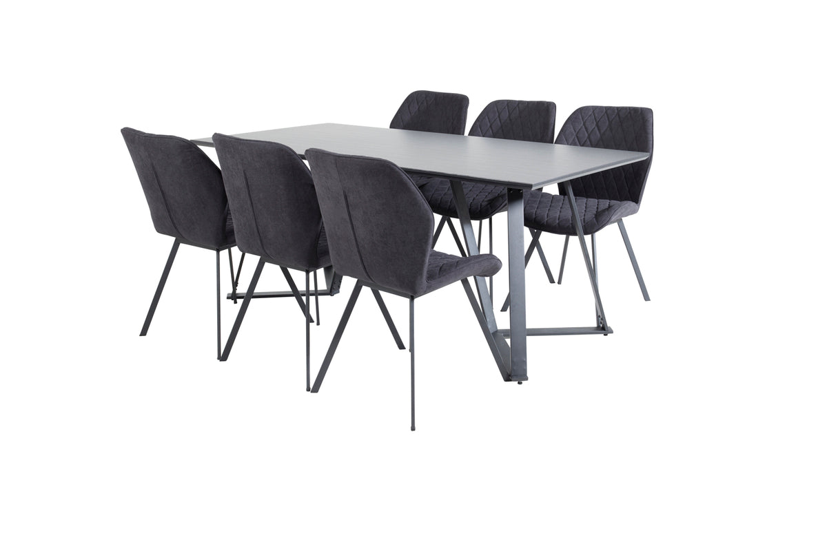 Venture Design Gemma & Marina Matstolar 2-pack Svart + Rektangulära Matbord 180 x 90 Svart