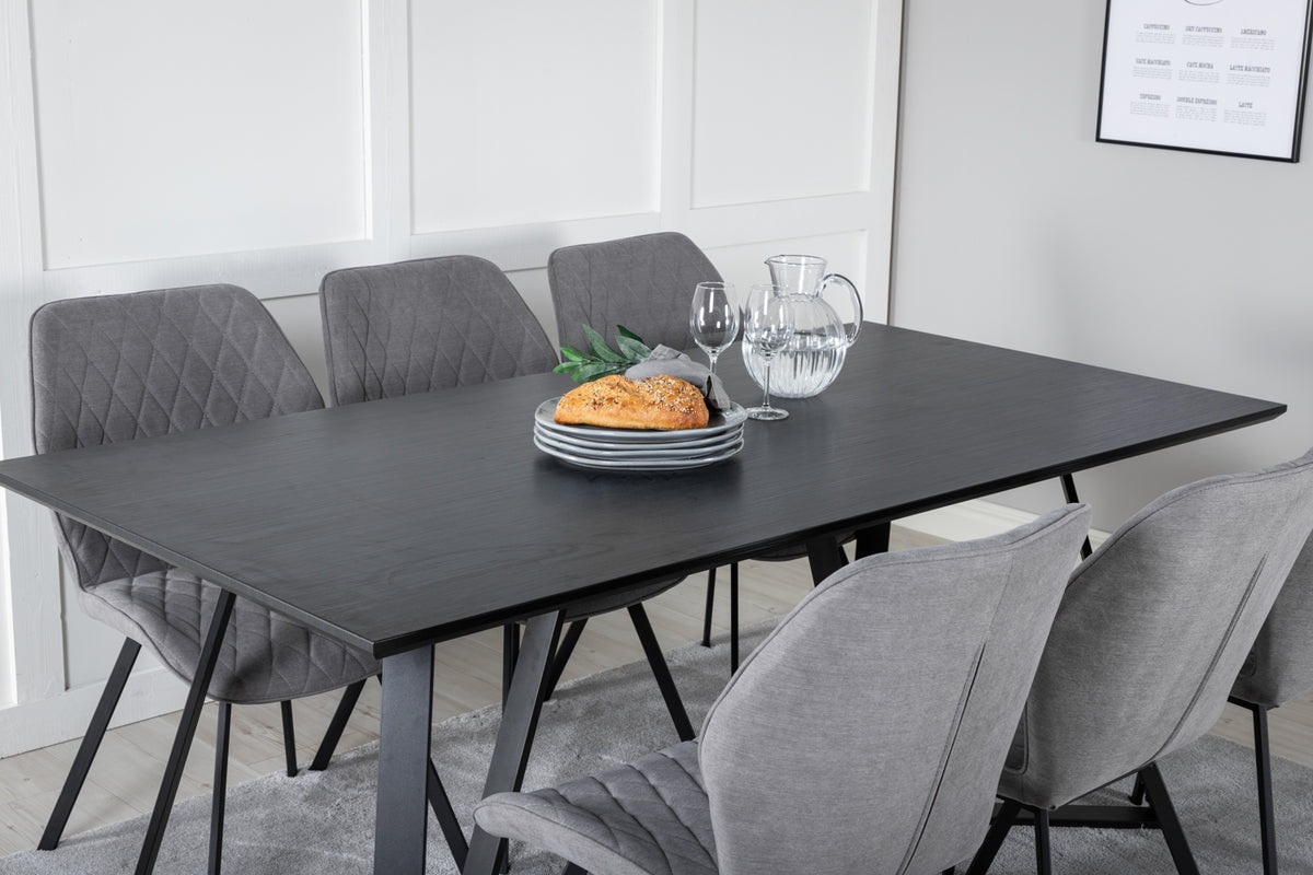 Venture Design Gemma & Marina Matstolar 2-pack Grå + Rektangulära Matbord 180 x 90 Svart