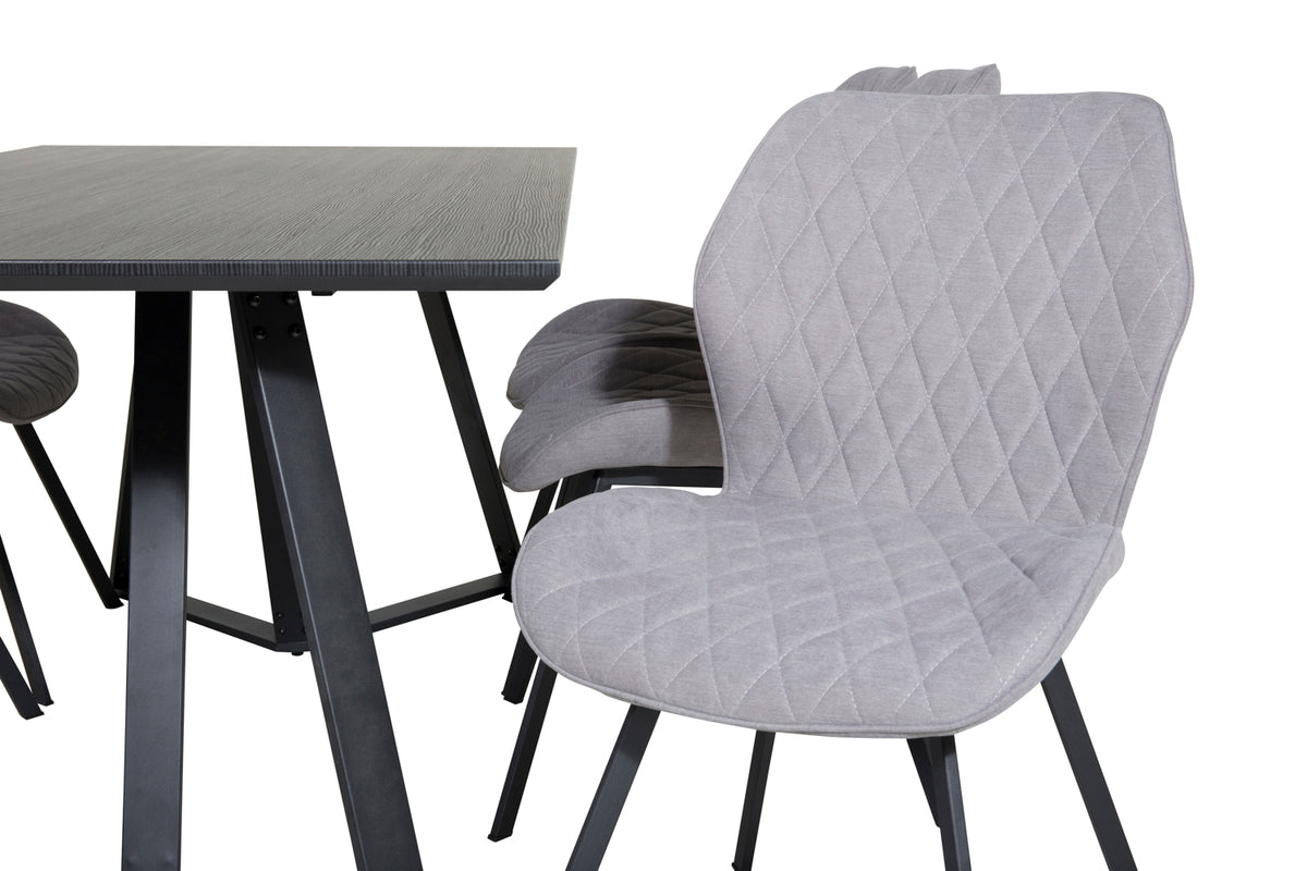 Venture Design Gemma & Marina Matstolar 2-pack Grå + Rektangulära Matbord 180 x 90 Svart