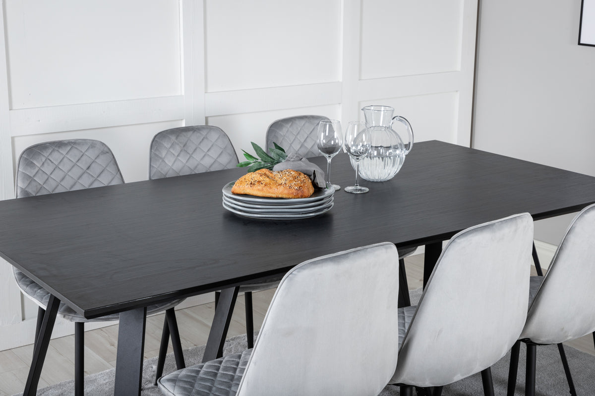 Venture Design Polar & Marina Matstolar 2-pack Grå + Rektangulära Matbord 180 x 90 Svart