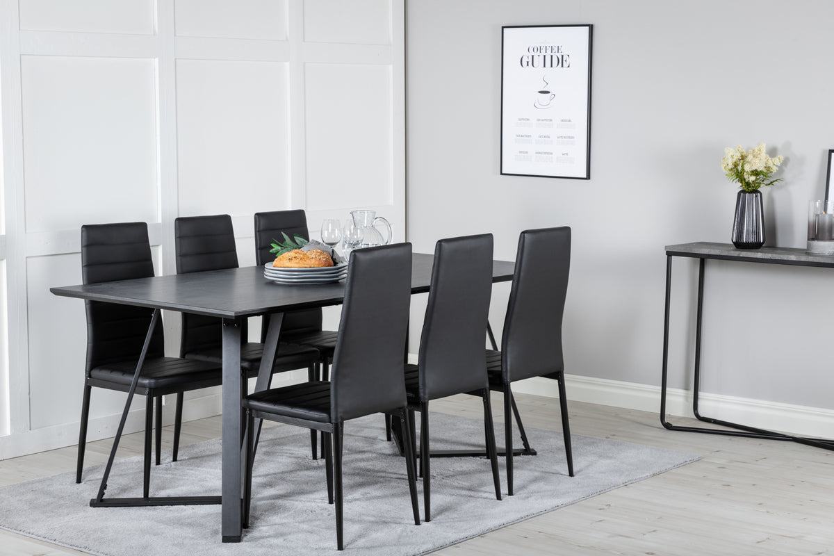 Venture Design Slim & Marina Matstolar 2-pack Svart + Rektangulära Matbord 180 x 90 Svart