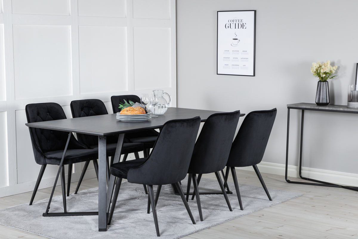 Venture Design Marina & Velvet Deluxe Rektangulära Matbord 180 x 90 Svart + Matstolar 2-pack Svart