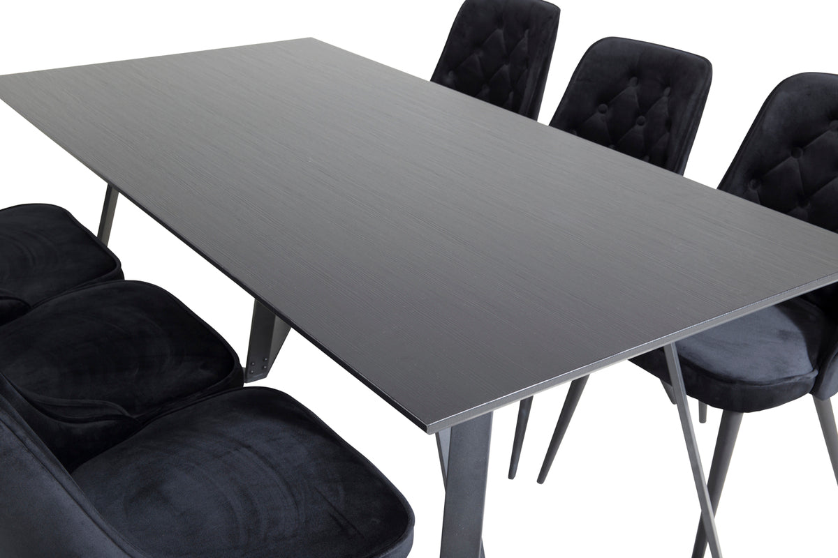 Venture Design Marina & Velvet Deluxe Rektangulära Matbord 180 x 90 Svart + Matstolar 2-pack Svart